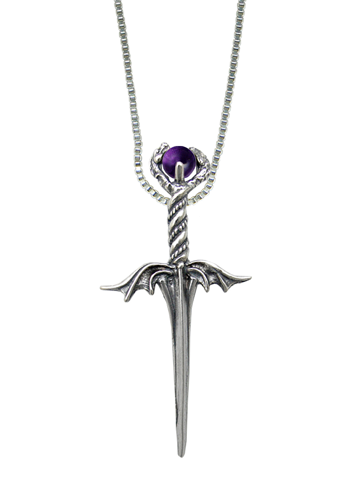 Sterling Silver Dragon's Desire Knife Dagger Pendant With Amethyst